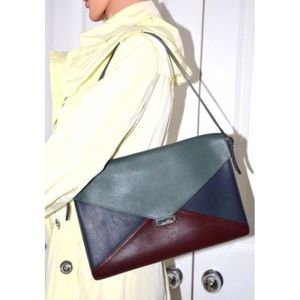 CELINE Diamond Flap Bag Green Blue Burgundy